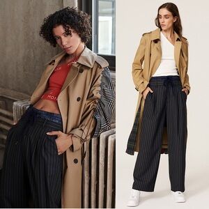 MONSE Double Waistband High Rise Pinstripe Virgin Wool Pleated Wide Leg Pants 6